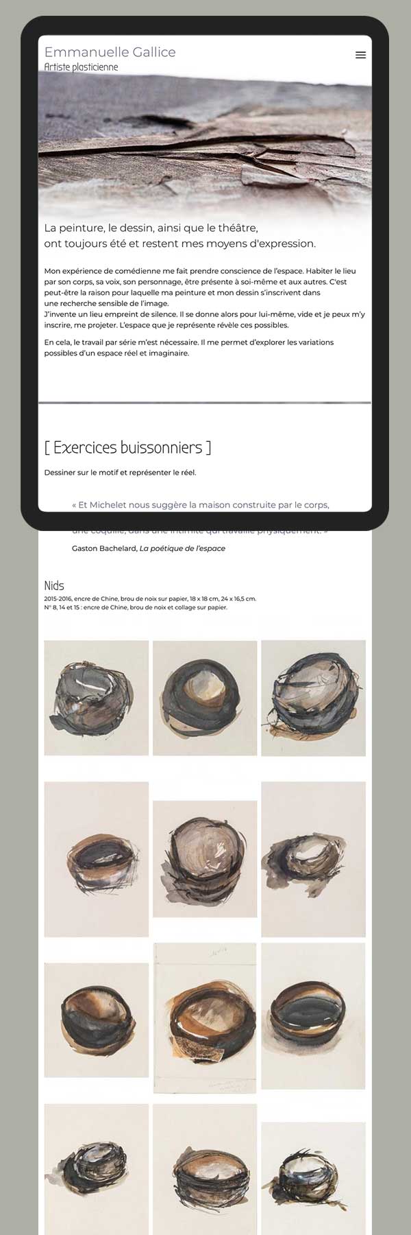 site Web emmanuellegallice.com, vue tablette début page – Webdesign & site
